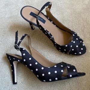 Ann Taylor sling back peep-toe polka dot heels